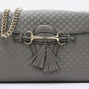 GUCCI Medium Microguccissima Emily Calf Leather Shoulder Bag -Gray